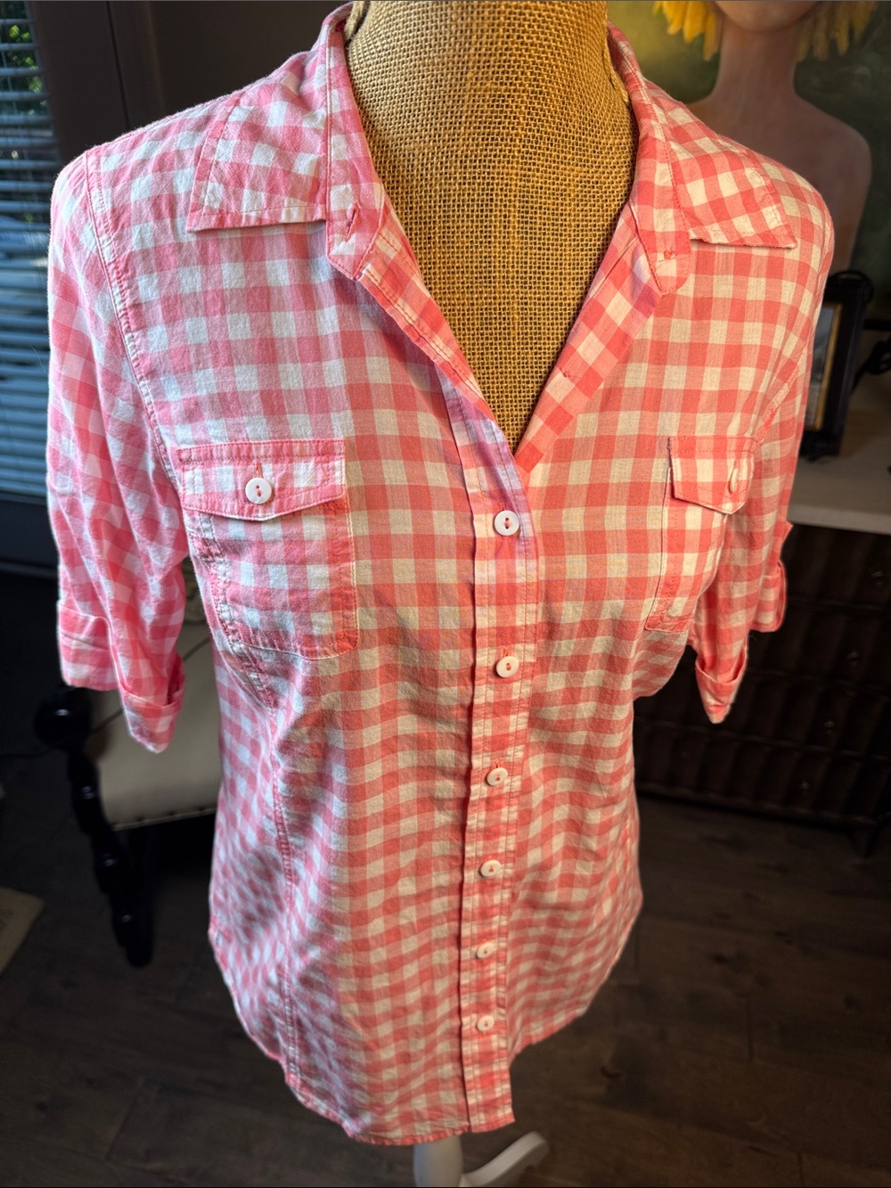 Vineyard Vines Pink and White Gingham Shirt